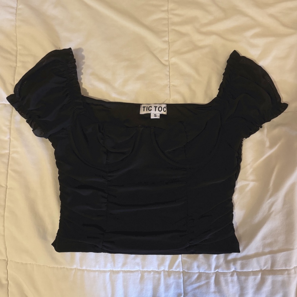 Small Grey Bandit Black Off the shoulder Bustier Crop Top